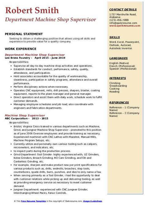 cnc machine shop supervisor resume|machine shop supervisor resume sample.